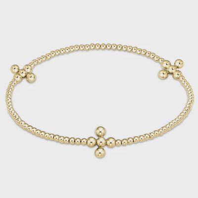 eNewton Signature Cross beaded bracelet in 14kt gold-filled with 2mm beads and cross charm detail on white background