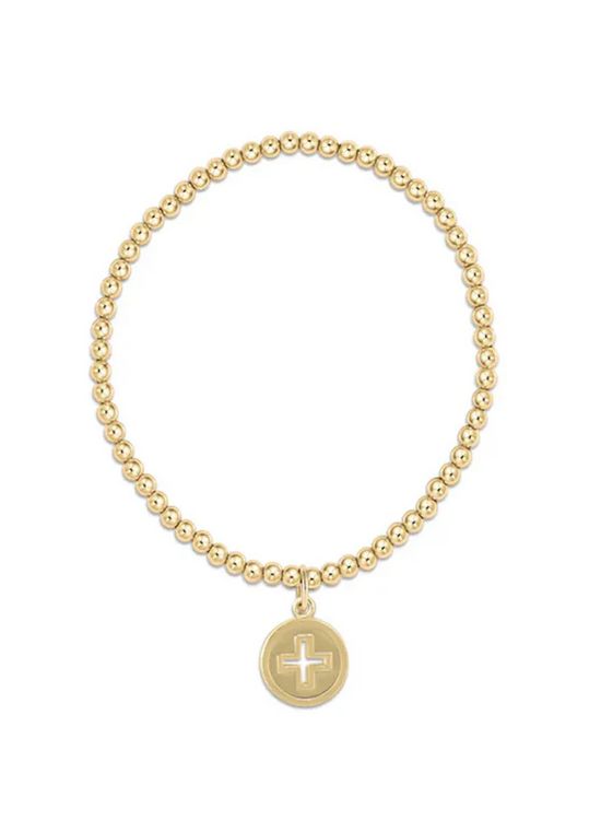 Classic Gold 3mm Bead Bracelet - Signature Cross Gold Disc