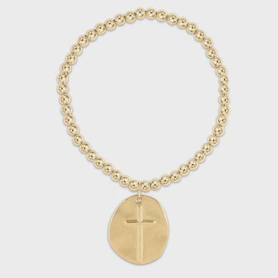 ENEWTON Inspire bracelet with 4mm gold-filled beads and small gold disc charm on white background