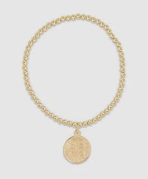 ENEWTON 3mm 14kt gold-filled bracelet with Saint Benedict blessing disc charm on white background