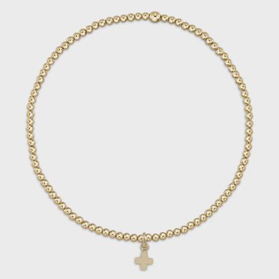 eNewton Classic 14kt gold-filled 2mm beaded bracelet with small cross charm on white background
