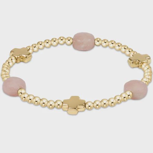 Signature Cross Admire Gold Pattern 3mm Bead Bracelet - Pink Opal