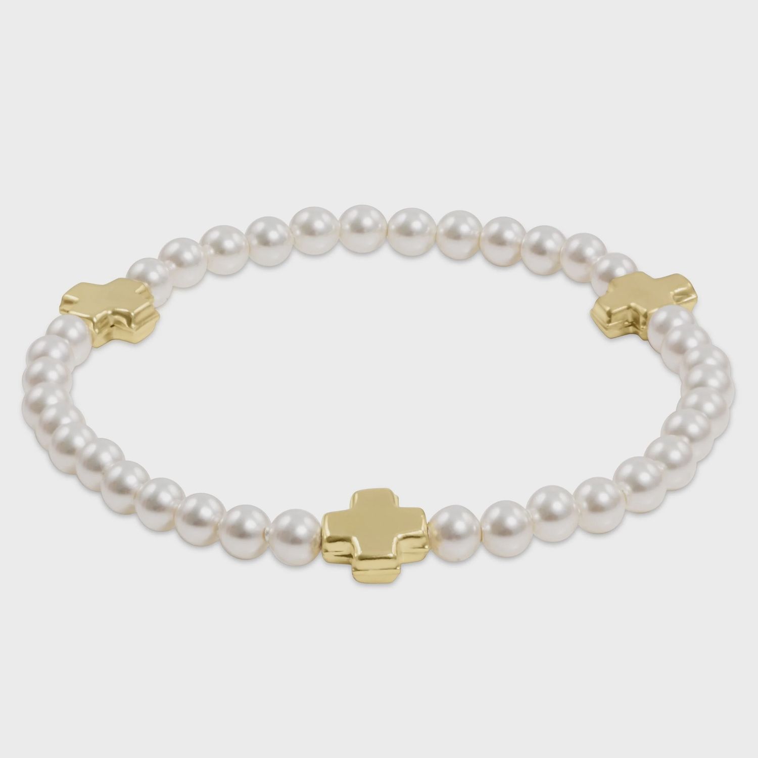 Signature Cross Pearl Pattern 4mm Bead Bracelet - Gold