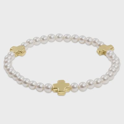Signature Cross 4mm Pearl Bracelet - Gold