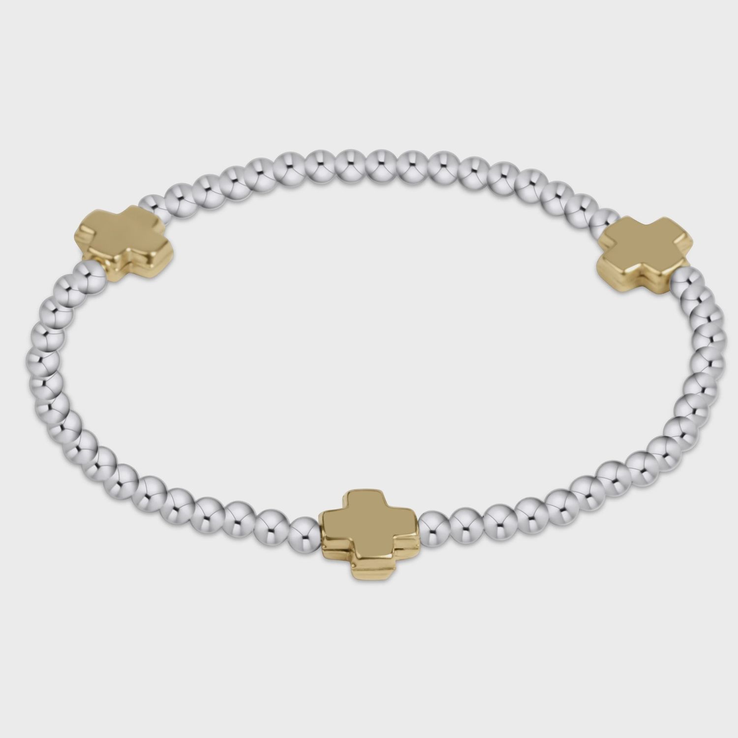 Signature Cross Sterling Mixed Metal Pattern 3mm Bead Bracelet - Gold