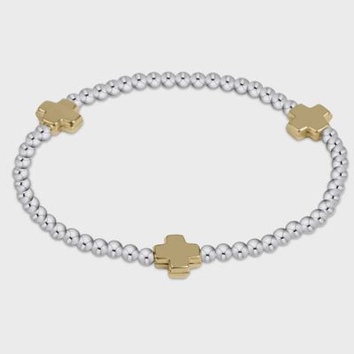 Signature Cross 3mm Mixed Metal Bracelet - Gold