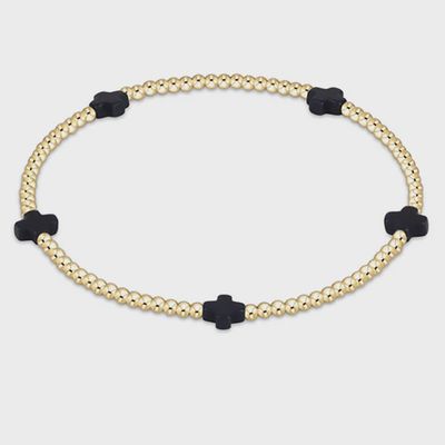Signature Cross Small 2mm Gold Bracelet - Navy