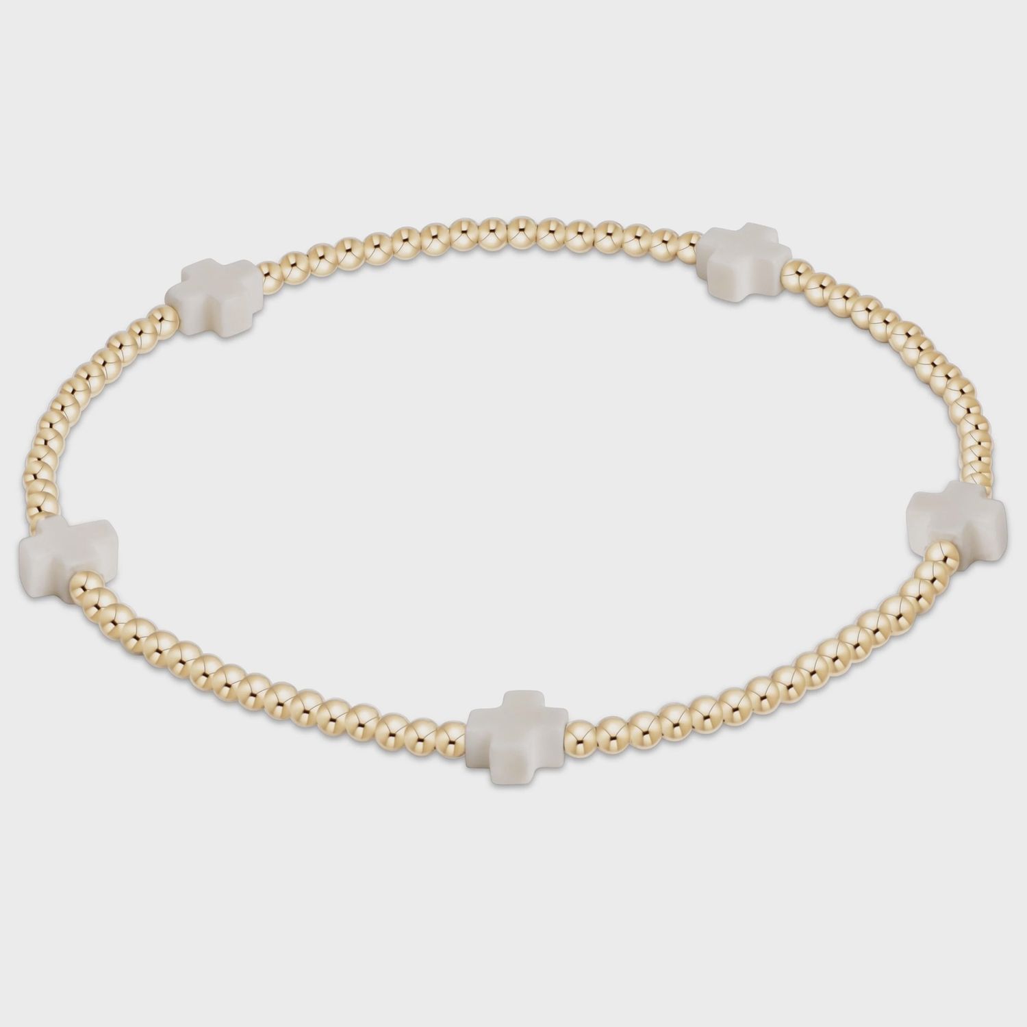 Signature Cross Small Gold Pattern 2mm Bead Bracelet - Off-White