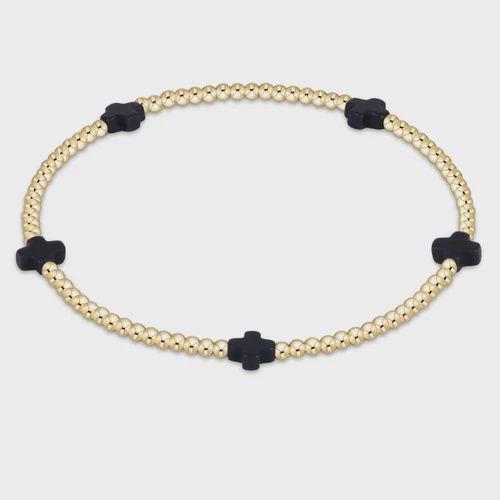 Signature Cross Small Gold Pattern 2mm Bead Bracelet - Charcoal