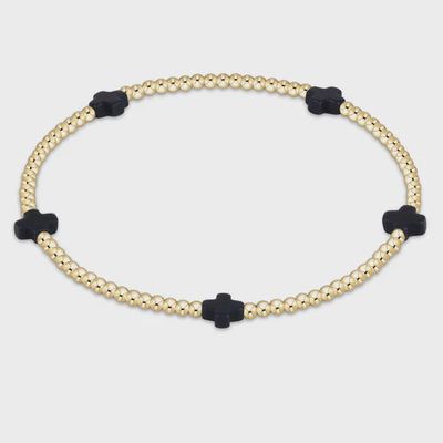 Signature Cross Small 2mm Gold Bracelet - Charcoal