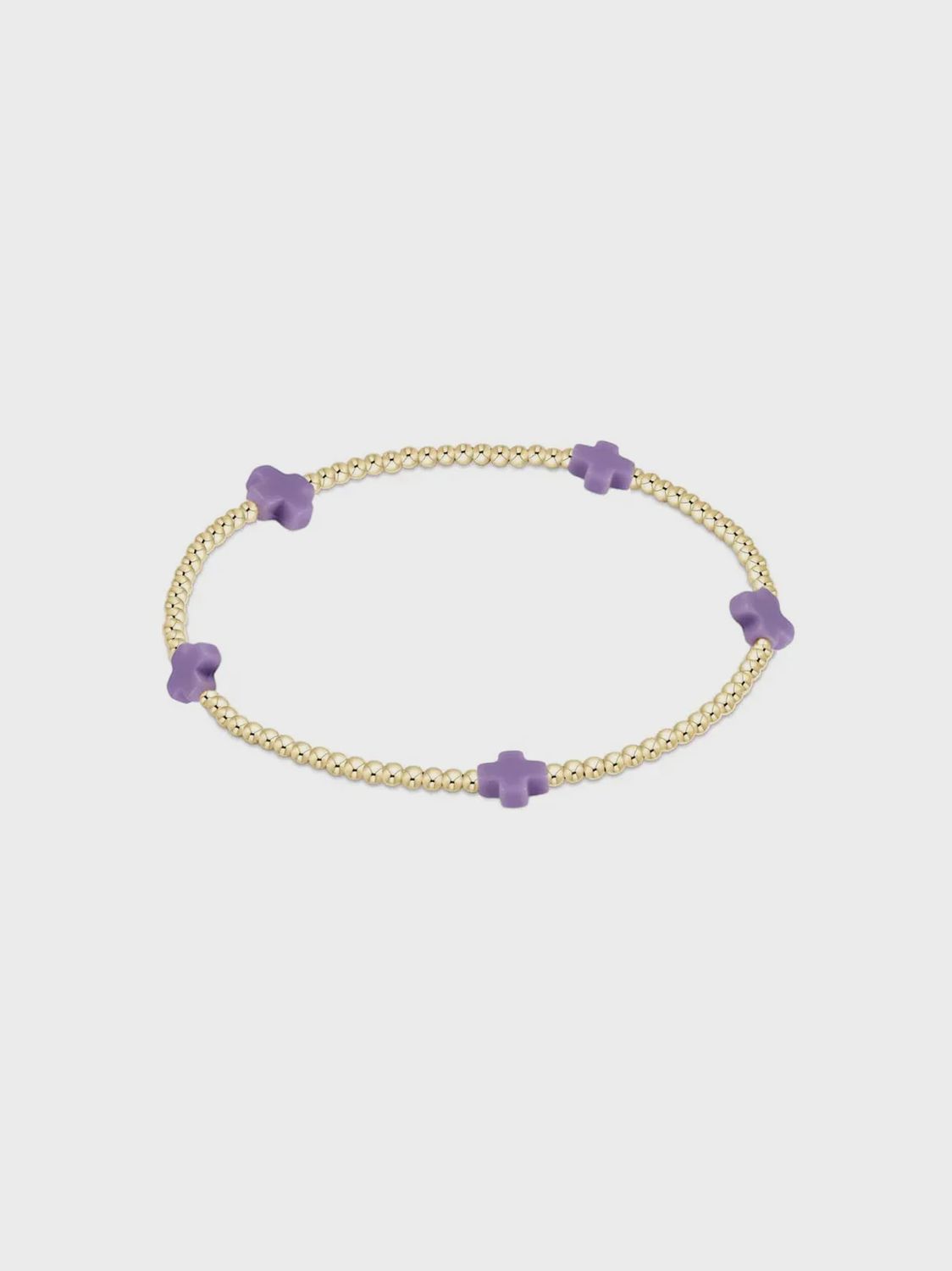 Signature Cross Small Gold Pattern 2mm Bead Bracelet - Purple