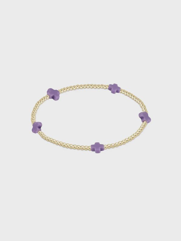 Signature Cross Small Gold Pattern 2mm Bead Bracelet - Purple