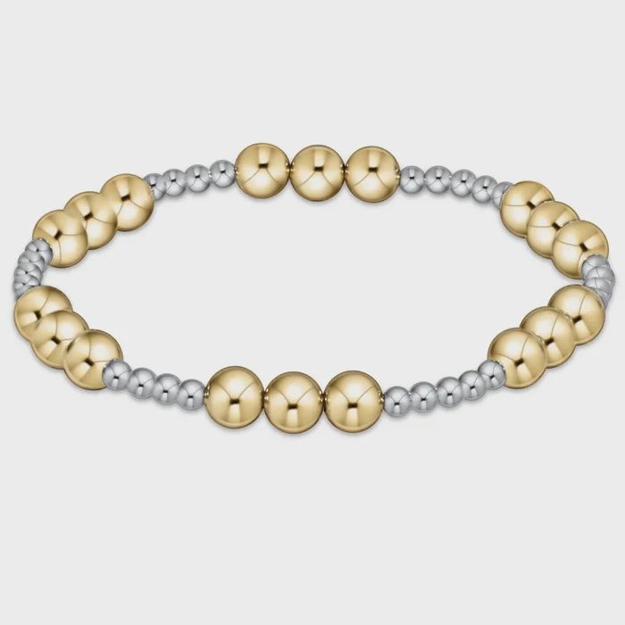 Classic Joy Pattern 6mm Bead Bracelet - Mixed Metal