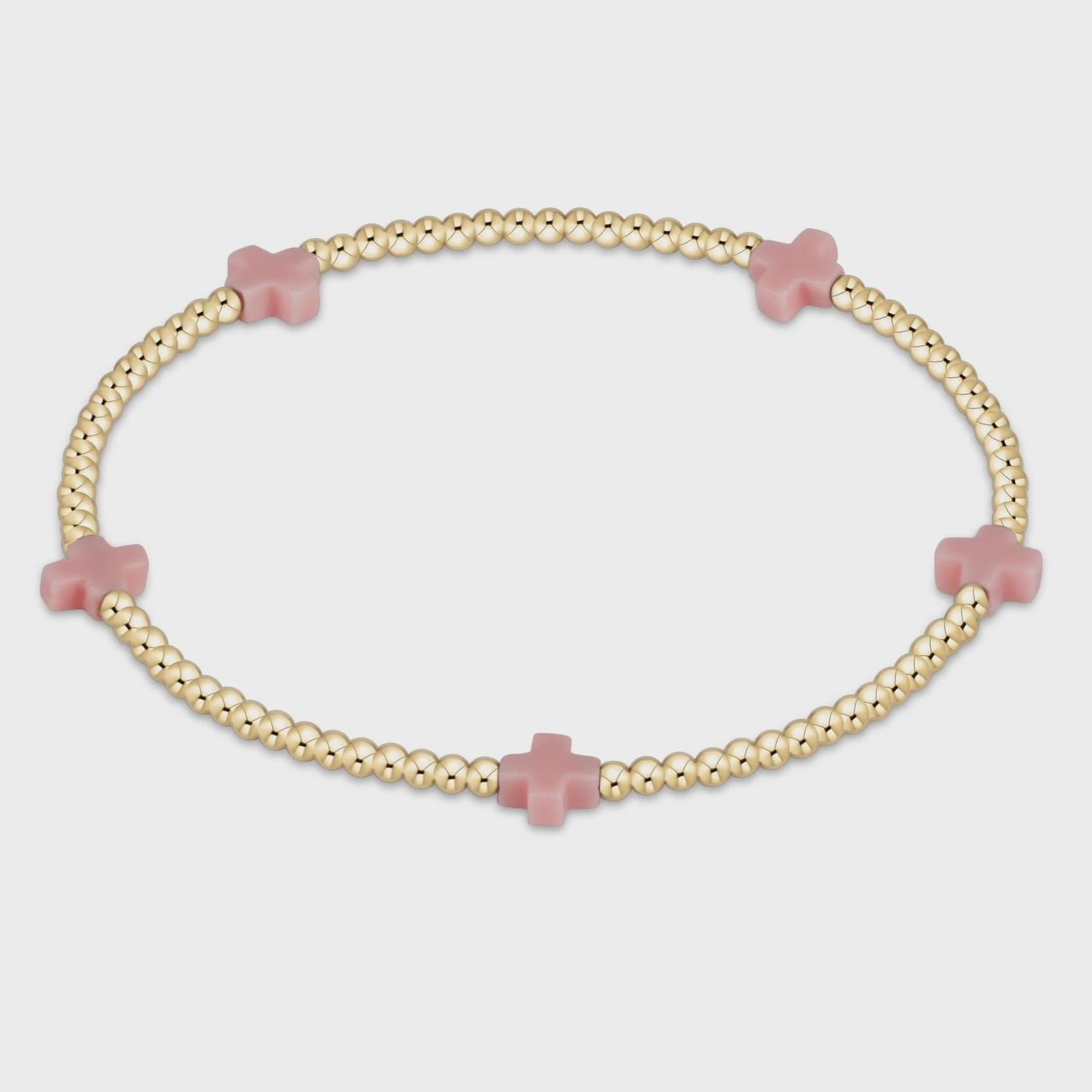 egirl Signature Cross Small Gold Pattern 2mm Bead Bracelet - Pink