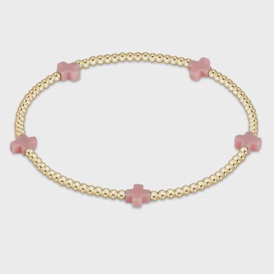 egirl Signature Cross Small 2mm Gold Bracelet - Pink