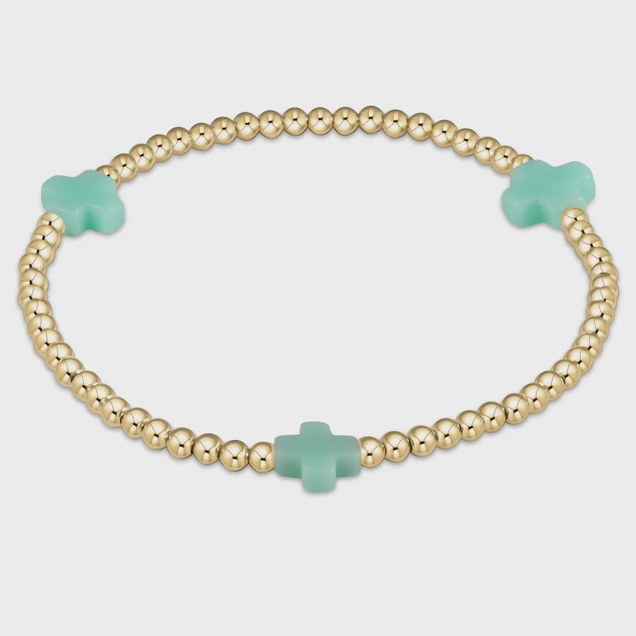 egirl Signature Cross Gold Pattern 3mm Bead Bracelet - Mint