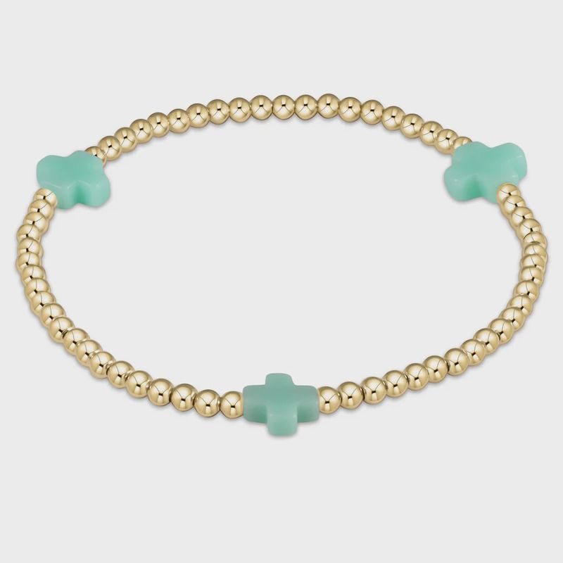 egirl Signature Cross Gold Pattern 3mm Bead Bracelet - Mint