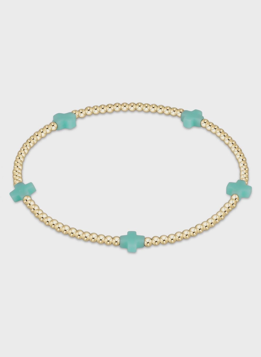 egirl Signature Cross Small Gold Pattern 2mm Bead Bracelet - Mint