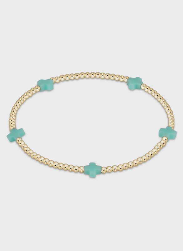 egirl Signature Cross Small Gold Pattern 2mm Bead Bracelet - Mint