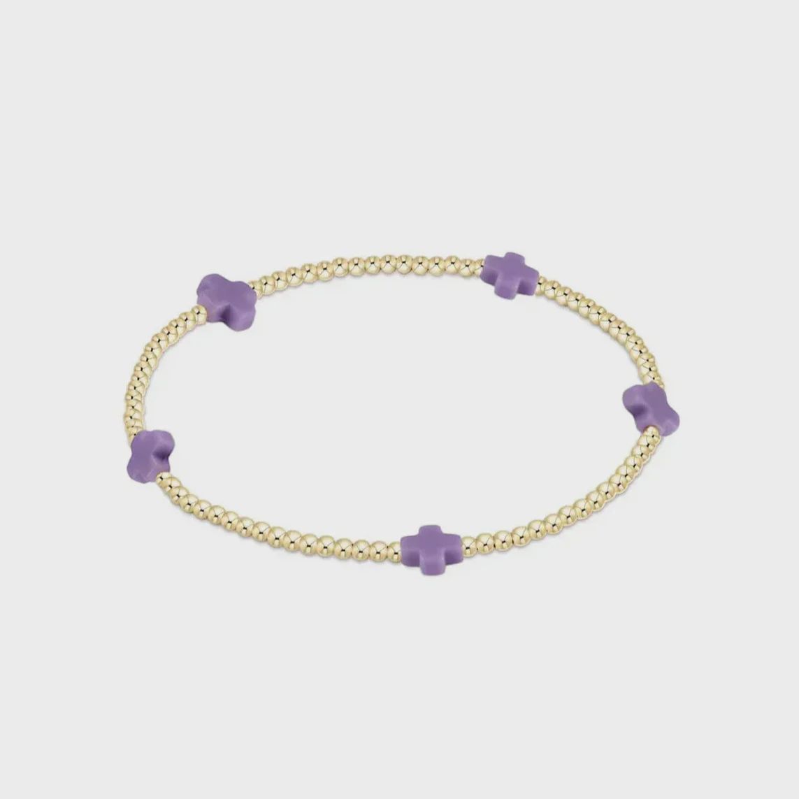 egirl Signature Cross Small Gold Pattern 2mm Bead Bracelet - Purple