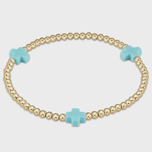 egirl Signature Cross Gold Pattern 3mm Bead Bracelet - Turquoise