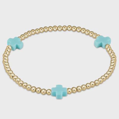egirl Signature Cross 3mm Gold Bracelet - Turquoise