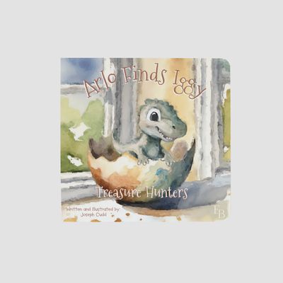 Elegant Baby Arlo Finds Iggy hand-illustrated board book displayed against a neutral background, showing the colorful cover art