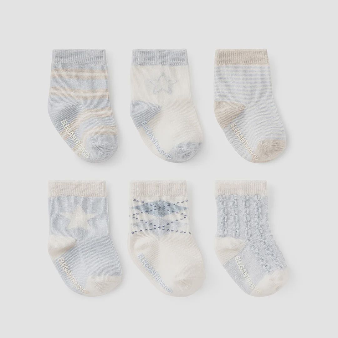 Classic Blue Non Slip Baby Socks 6pk  0-12