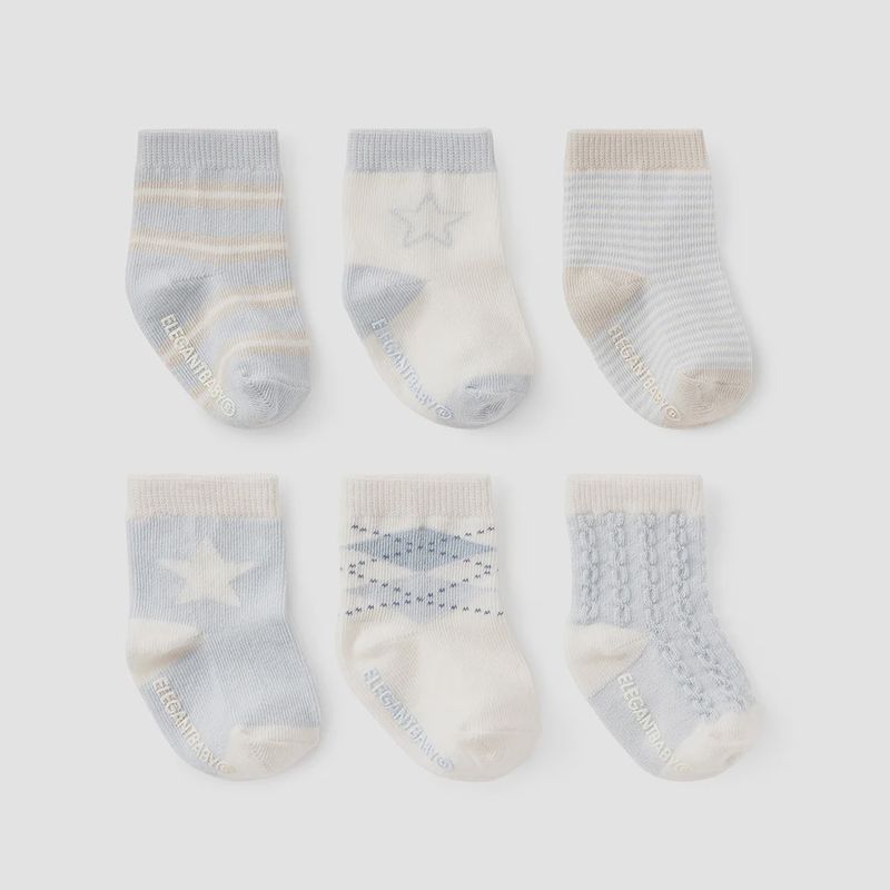 Classic Blue Non Slip Baby Socks 6pk  0-12