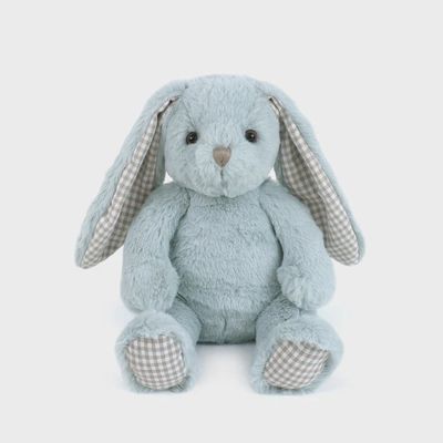Mon Ami Faith mini plush bunny in pink recycled fur with weighted base on neutral background
