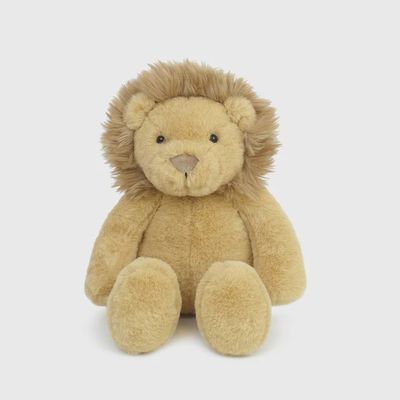 Mon Ami Goldie lion plush toy with golden fur and movable limbs against a white background