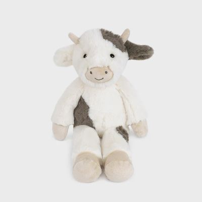 Mon Ami Ida cow soft plush stuffed animal in cream and brown on a neutral studio background