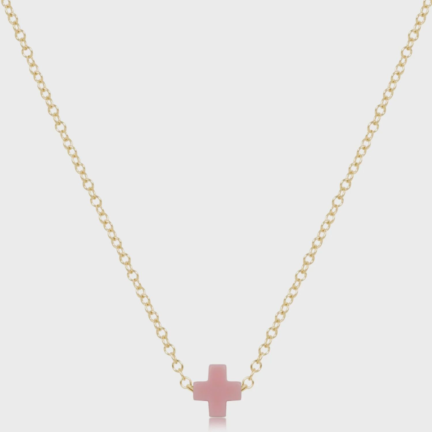 16&quot; Necklace Gold - Signature Cross Small Pink