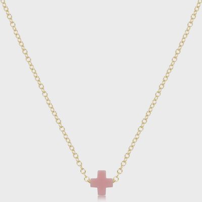 16" Necklace Gold - Signature Cross Small Pink