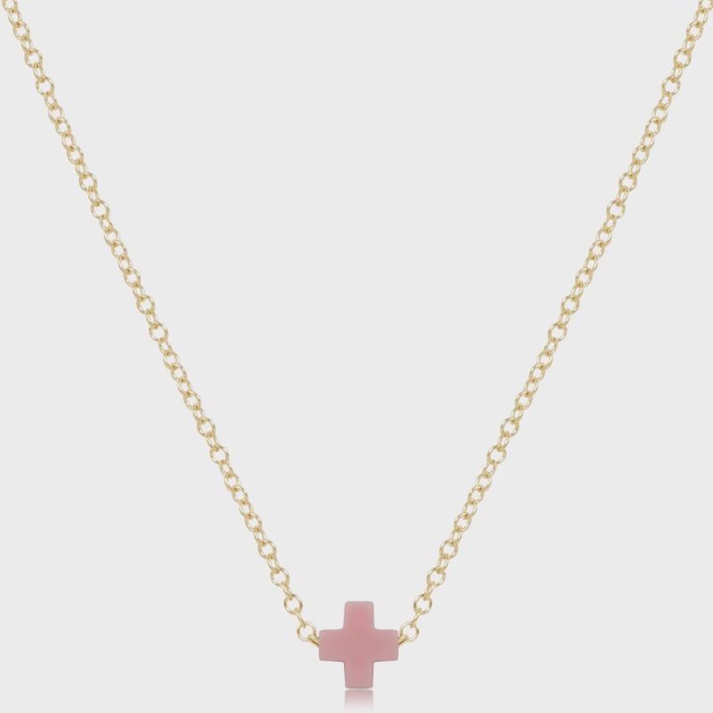 16&quot; Necklace Gold - Signature Cross Small Pink