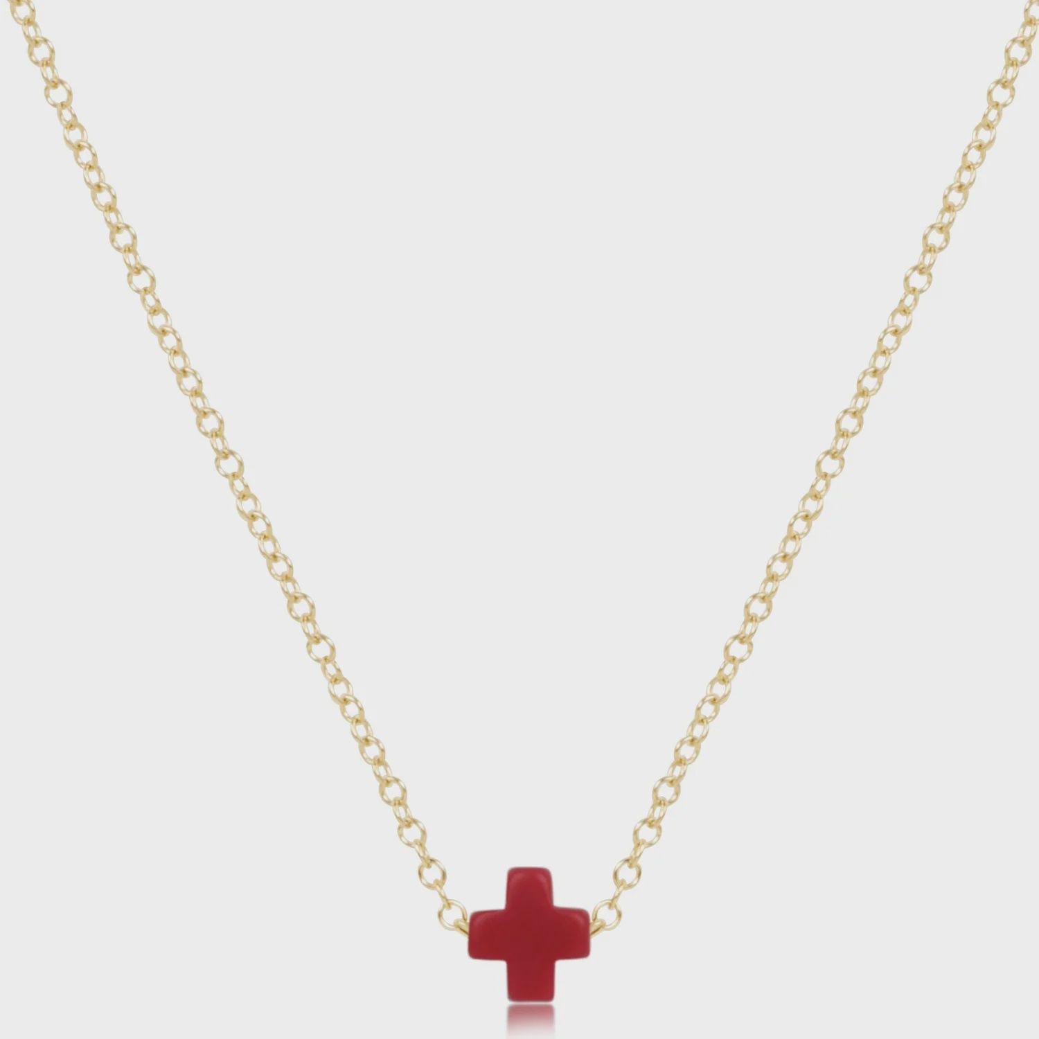 16&quot; Necklace Gold - Signature Cross Small Red