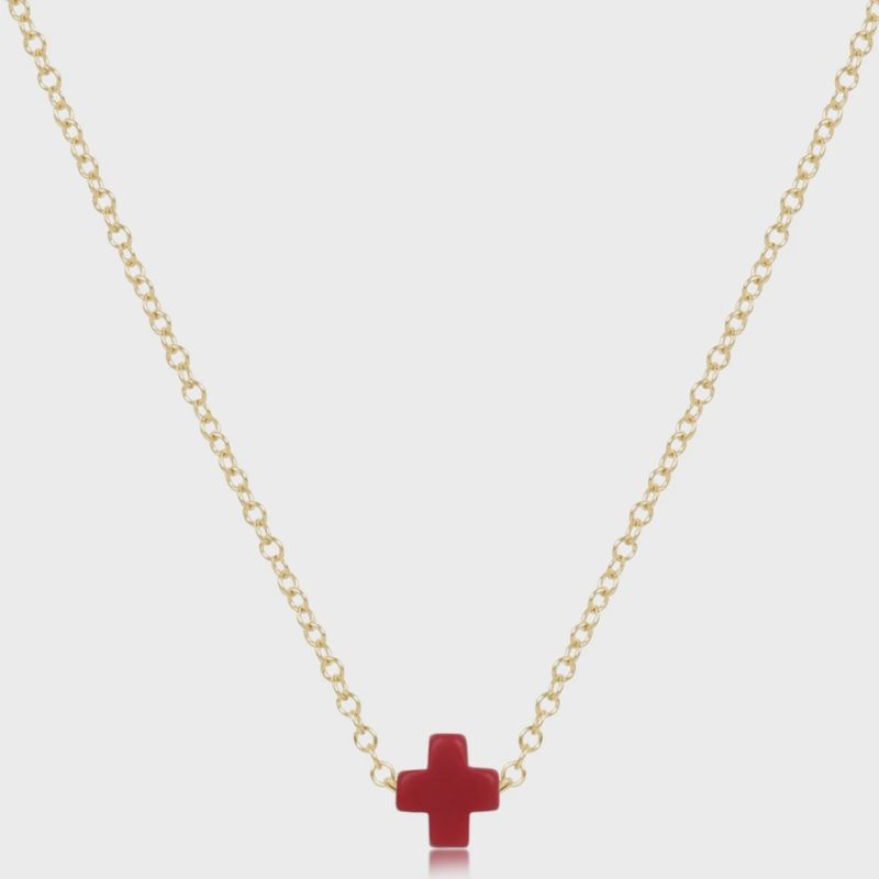16&quot; Necklace Gold - Signature Cross Small Red