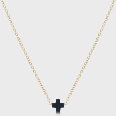 16" Necklace Gold - Signature Cross Small Navy