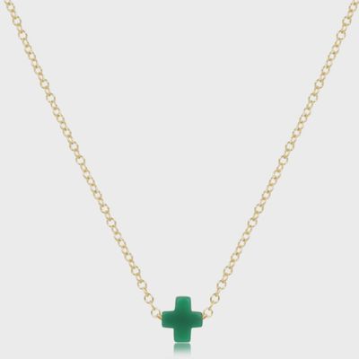 16" Necklace Gold - Signature Cross Small Emerald