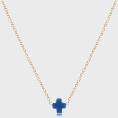 16" Necklace Gold - Signature Cross Small Cobalt