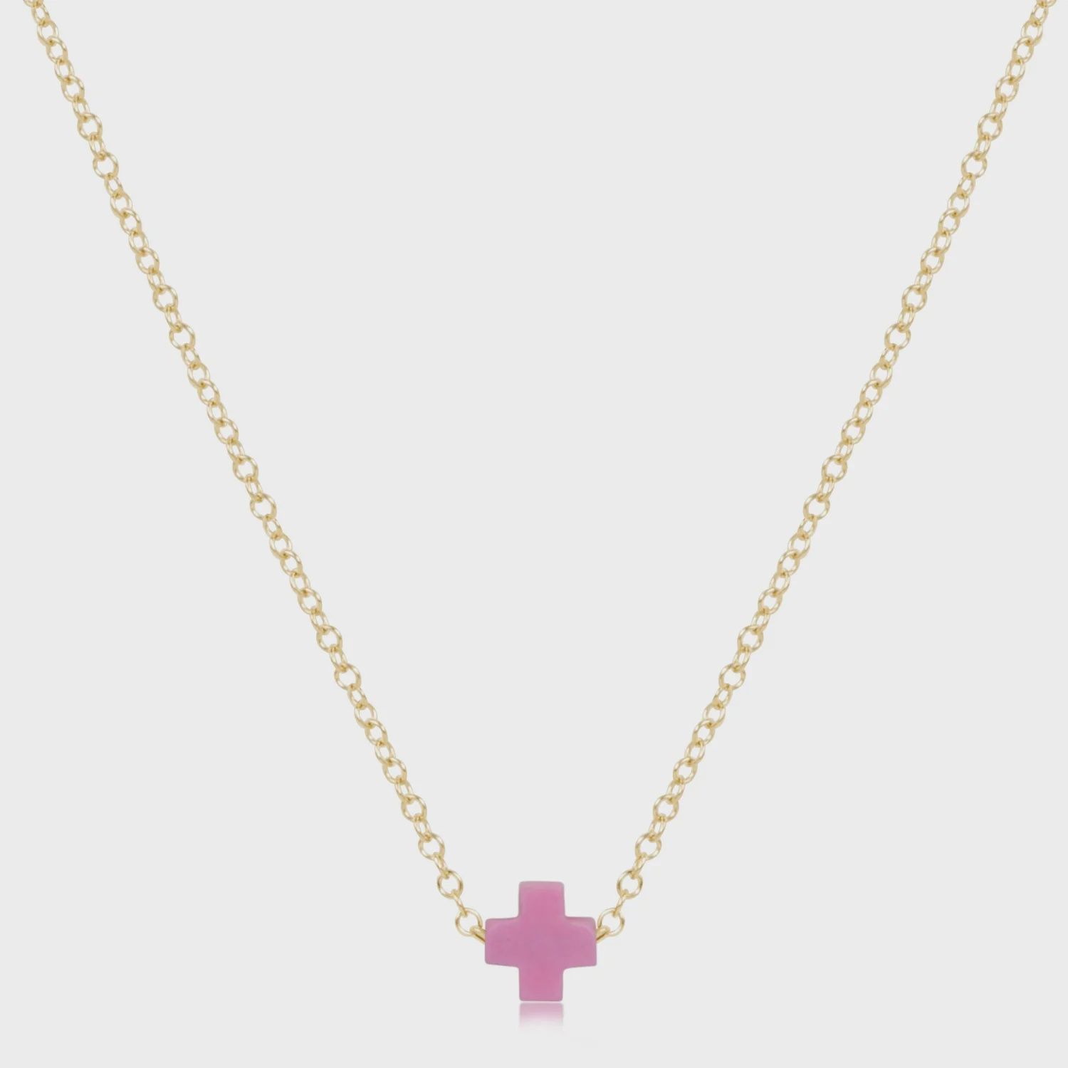 16&quot; Necklace Gold - Signature Cross Small Bright Pink