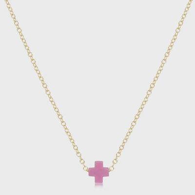 16" Necklace Gold - Signature Cross Small Bright Pink