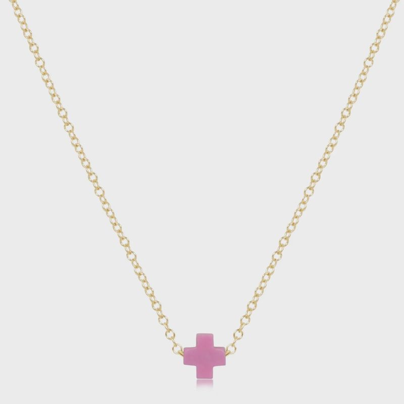 16&quot; Necklace Gold - Signature Cross Small Bright Pink