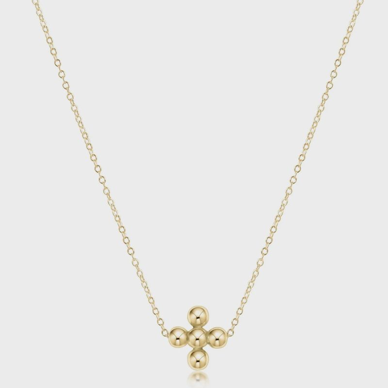 16&quot; Necklace Gold - Classic Beaded Signature Cross Gold - 4mm Bead Gold