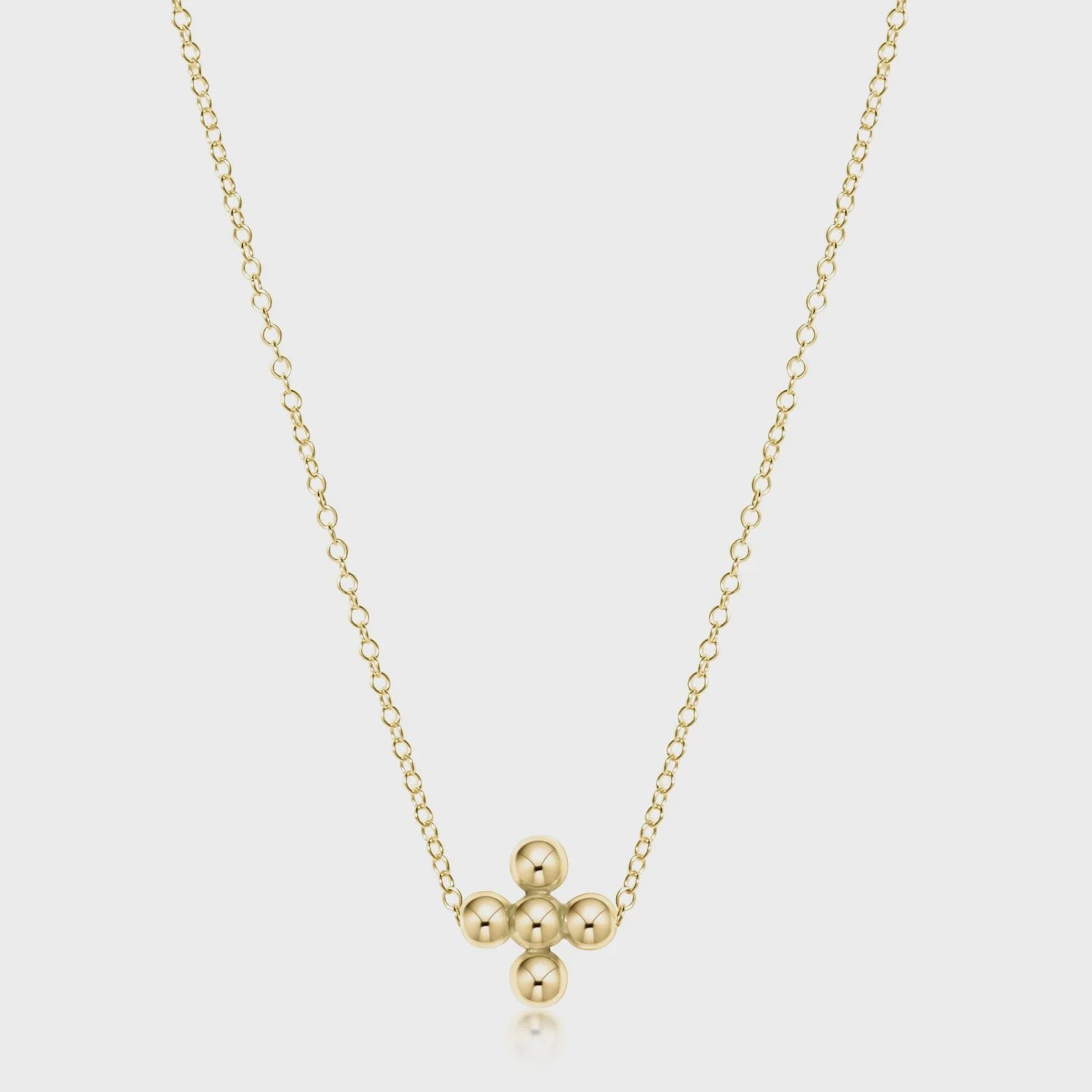 16&quot; Necklace Gold - Classic Beaded Signature Cross Gold - 3mm Bead Gold