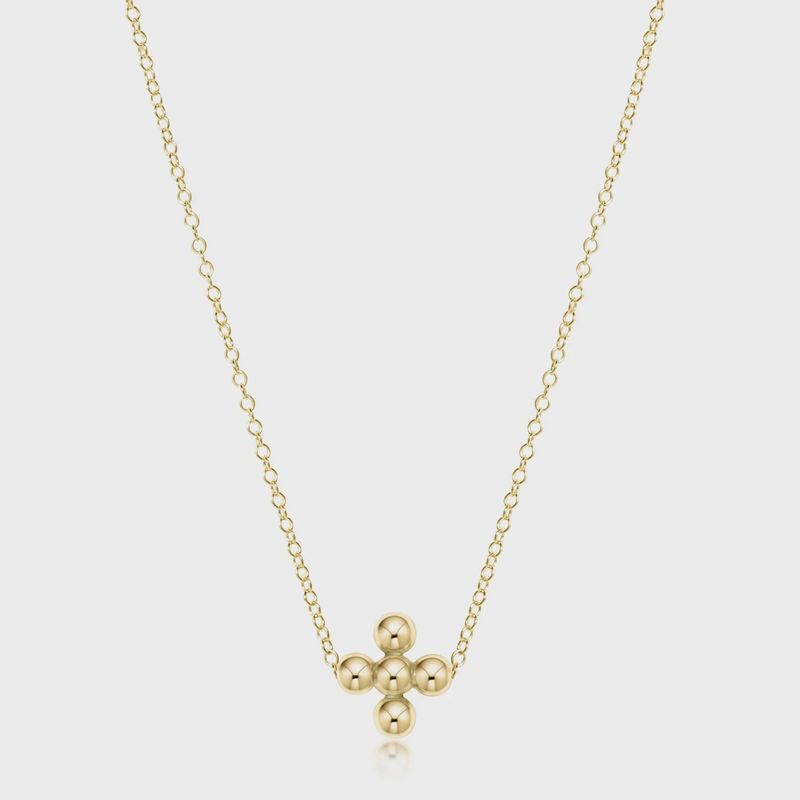 16&quot; Necklace Gold - Classic Beaded Signature Cross Gold - 3mm Bead Gold