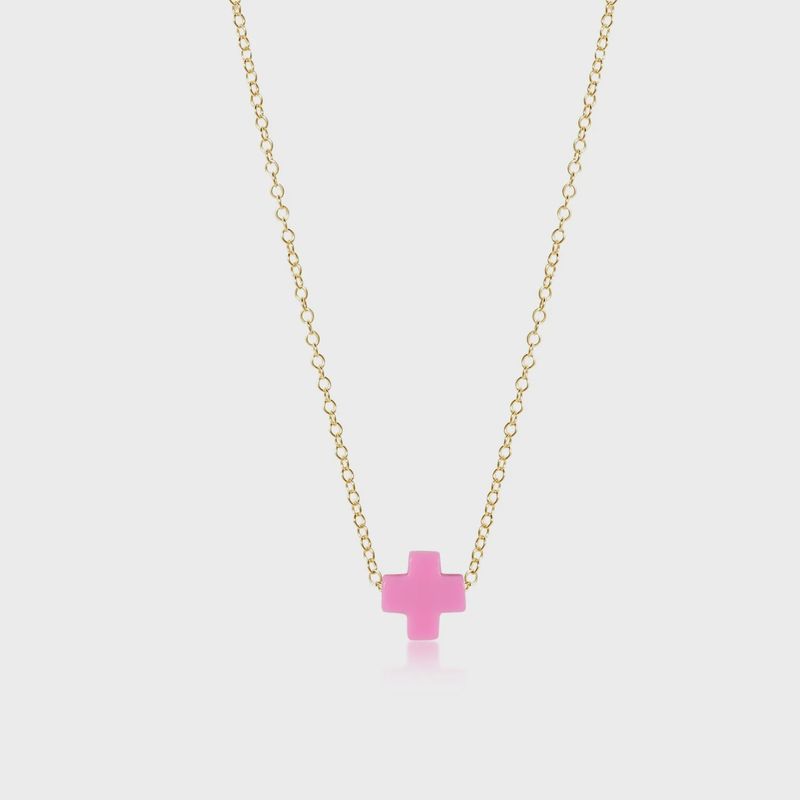16&quot; Necklace Gold - Signature Cross Bright Pink
