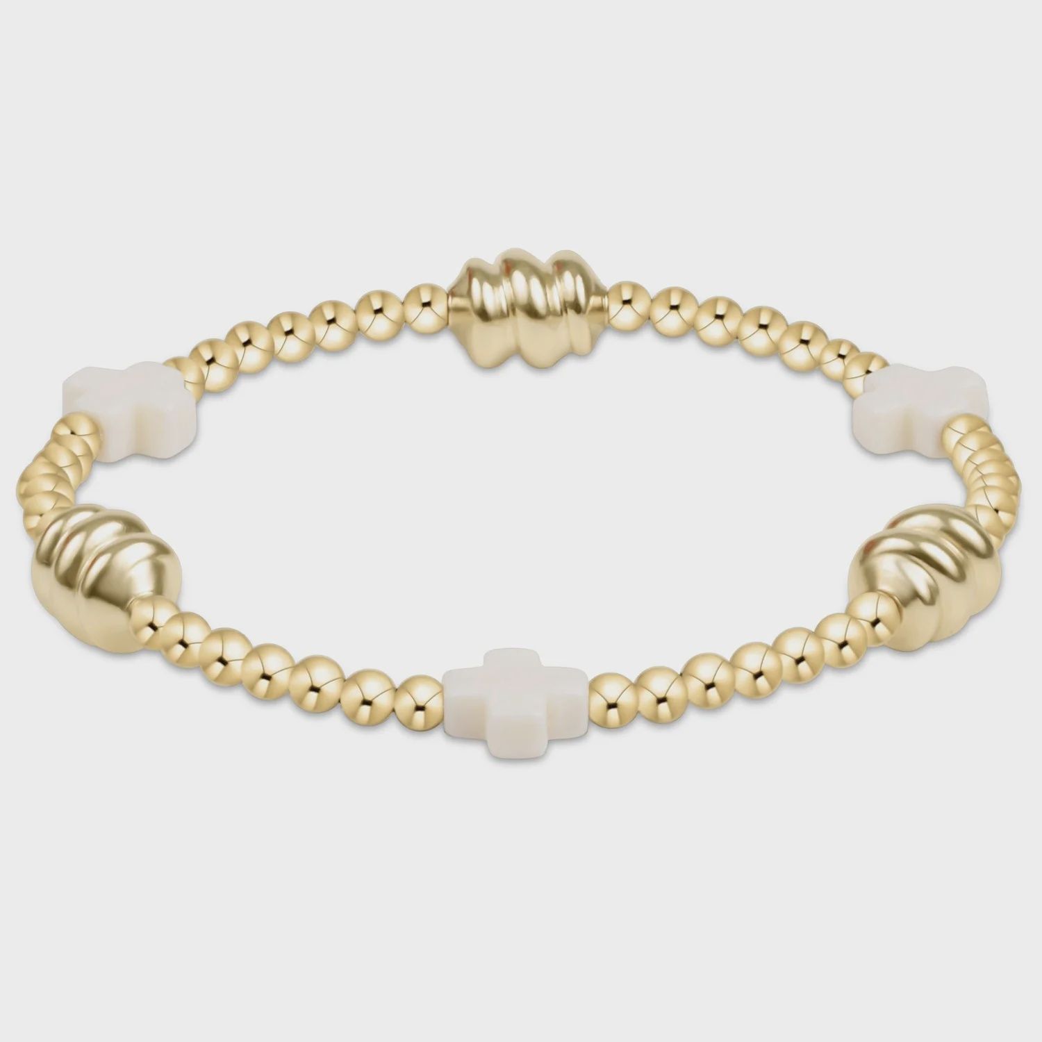 Signature Cross Admire Gold Pattern 3mm Bead Bracelet - Off- White