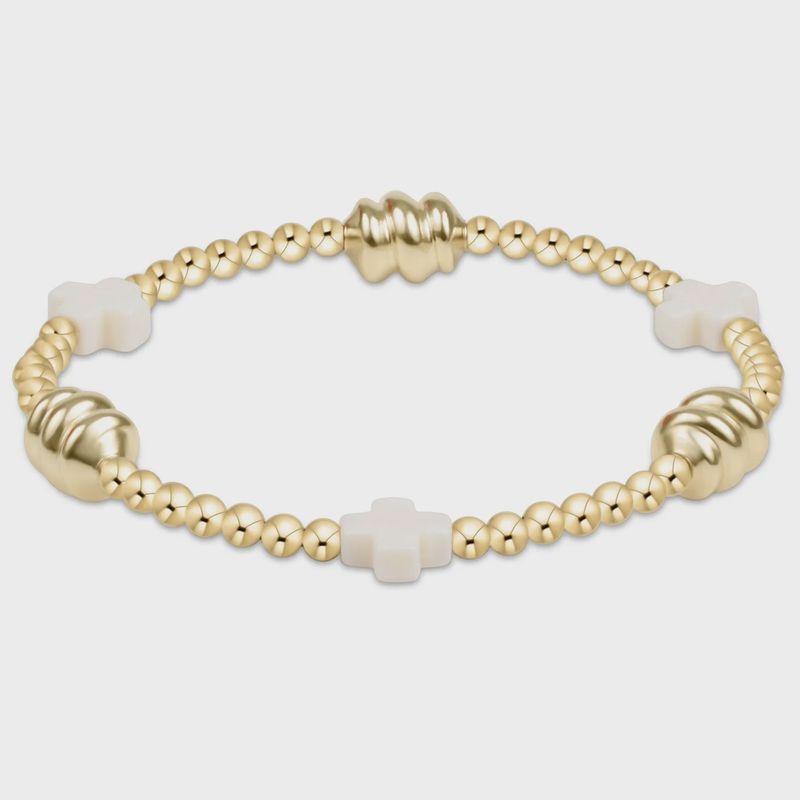 Signature Cross Admire Gold Pattern 3mm Bead Bracelet - Off- White