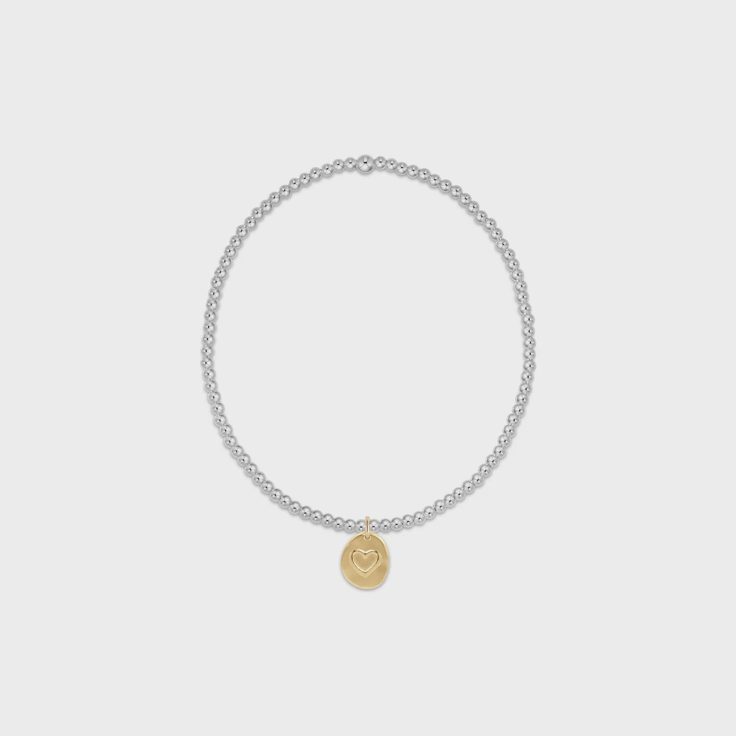 Classic Sterling Mixed Metal 2mm Bead Bracelet - Inspire Love Small Gold Charm